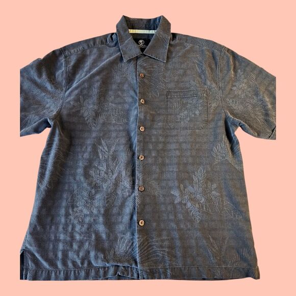 100% Silk Jacquard floral Hawaiian Button Up Shirt Pigment Dyed Black Sz Lrg - Picture 10 of 10
